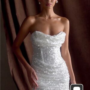 Meshki Nala White Strapless Sequin Sweetheart Dress NWT